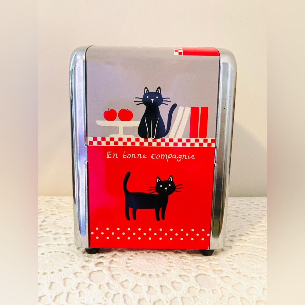 Red and Black Cat Retro Napkin Holder MCM Kitchen En bonne compagnie French - Picture 4 of 5